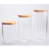 square kitchen food storage jars bottles borosilicate glass canisters canister jar set with bamboo lid