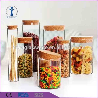 wholesale 14oz 21oz 200ml shaped custom made cheap storage glass food jar with cork stopper