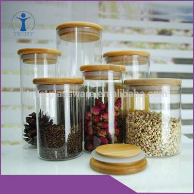 China Factory Custom Cheap Food Storage Container Glass Jar with Bamboo Lid