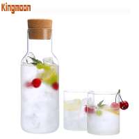 Glass Carafe 34OZ / 1000ML Sandblasting Glass Pitcher Heat resistant frosted carafe and frosting cup set with cork lid Water Jug